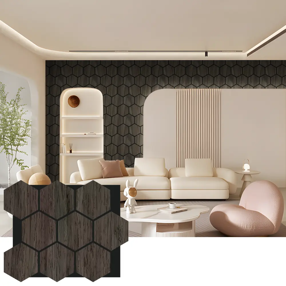 Panouri de perete din lemn acustic hexagonal pentru amenajari interioare