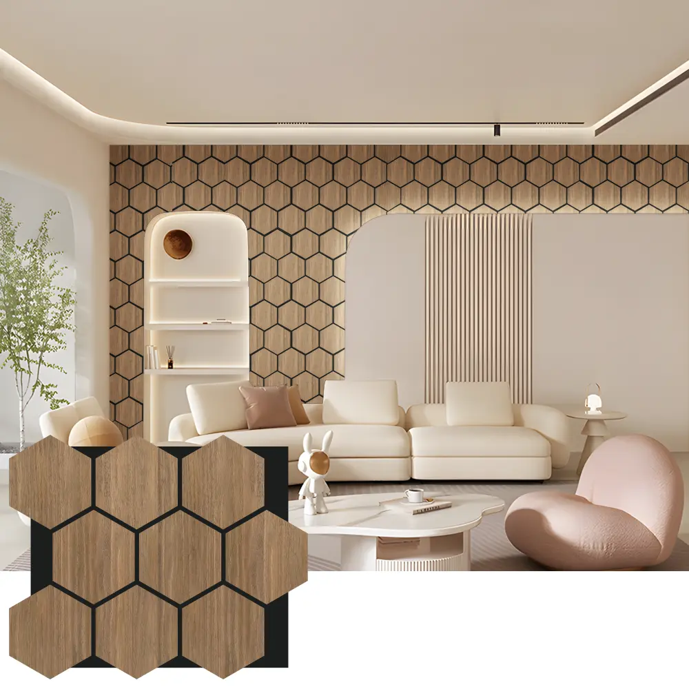 Panouri de perete din lemn acustic hexagonal pentru amenajari interioare