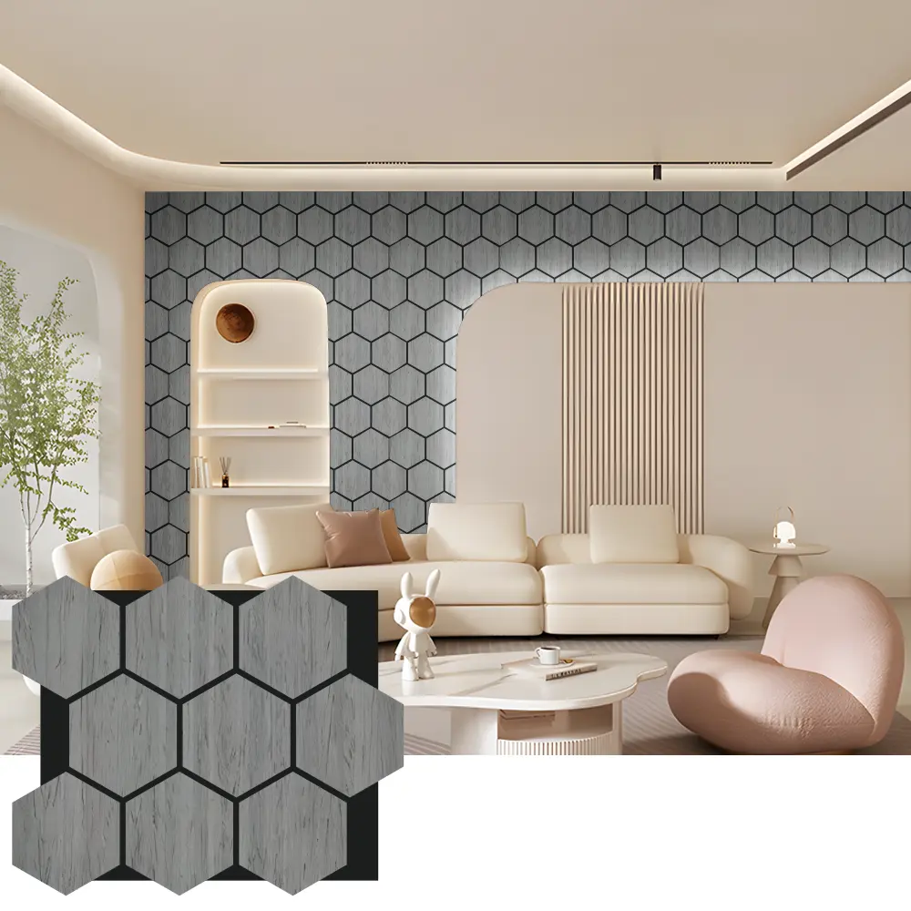 Panouri de perete din lemn acustic hexagonal pentru amenajari interioare