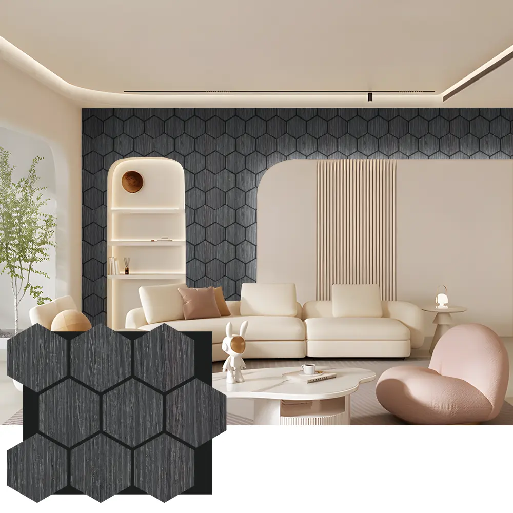 Panouri de perete din lemn acustic hexagonal pentru amenajari interioare